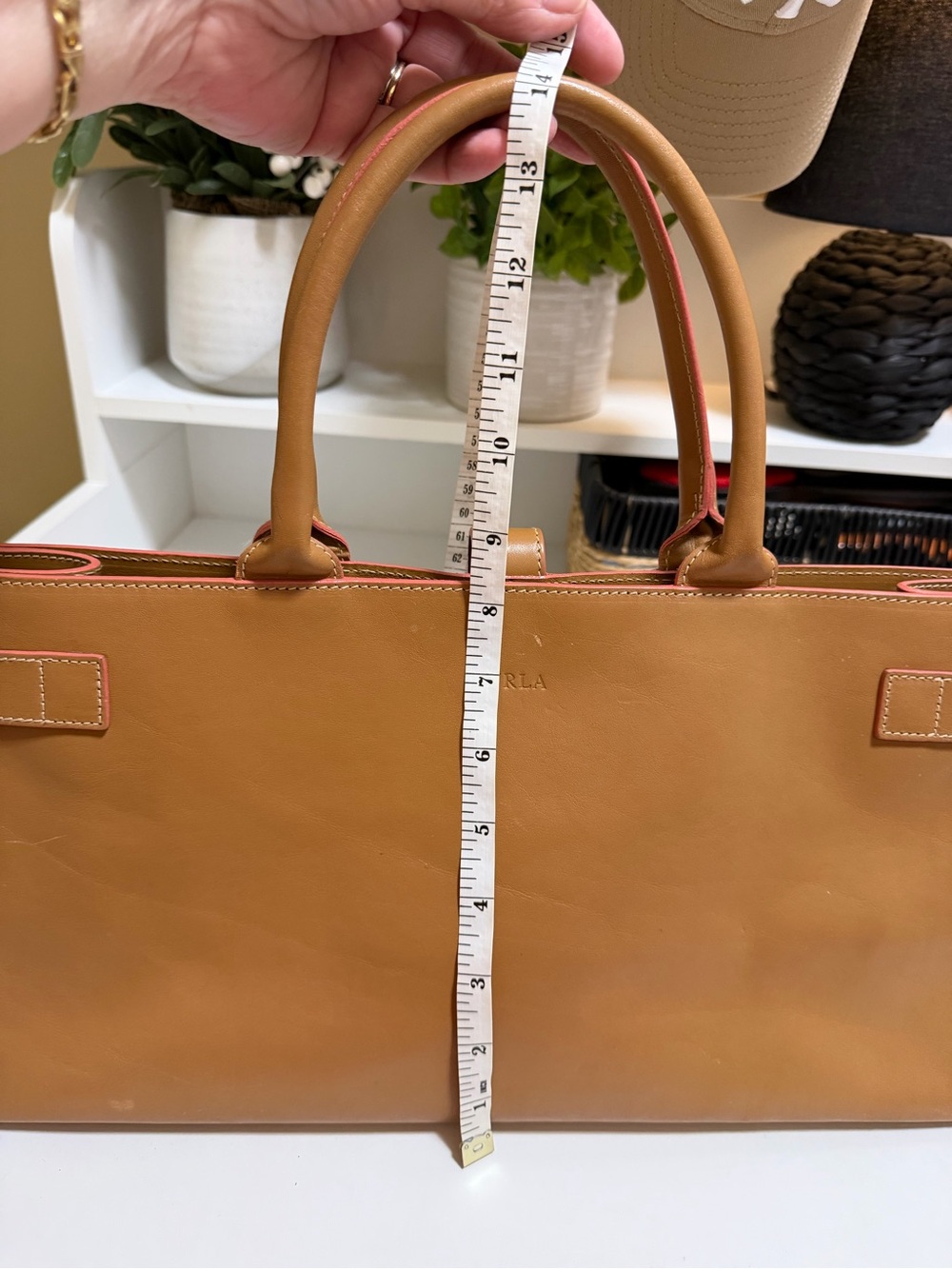 Furla Classic Tan Leather Tote Bag, tan with pink accent, excellent condition - Picture 12 of 15